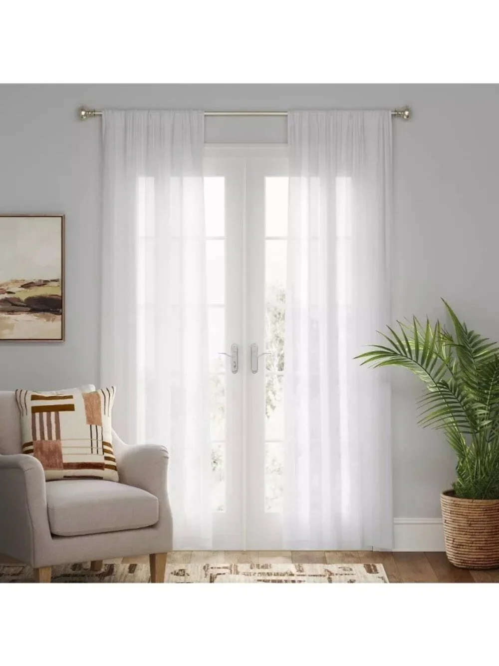 Threshold Farrah Light Filtering White Rod Pocket Hang Curtain Panel 54